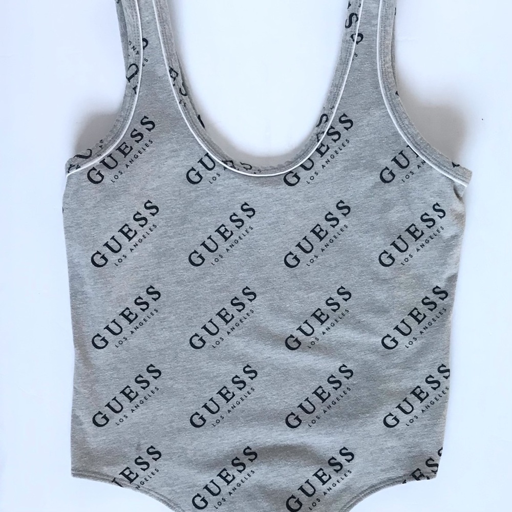 GUESS 90s Era Retro Graphic Logo Print Scoop Neck Sleeveless Tank Bodysuit